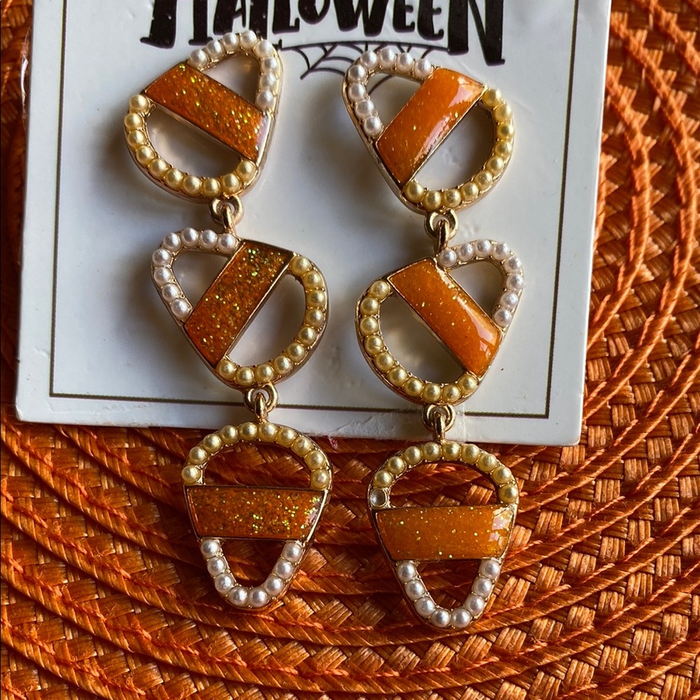 NWT Halloween Orange and Gold Candy Corn Earrings by Happy Halloween - Picture 2 of 5